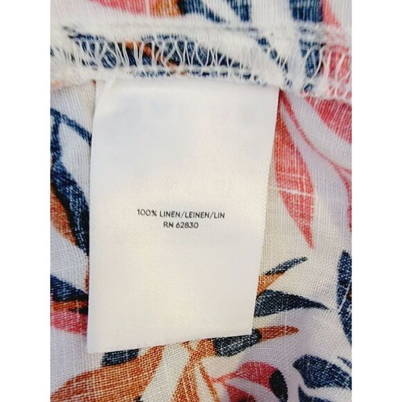 Lands' End Women's 1x Pink White Blue Floral 100% Linen LS Button Down Top - Picture 9 of 9